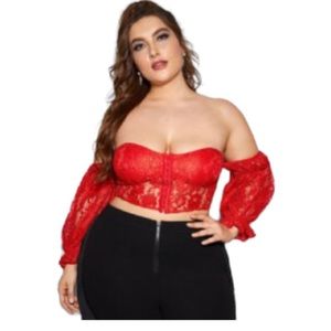✂️SHEIN Red lace corset crop top